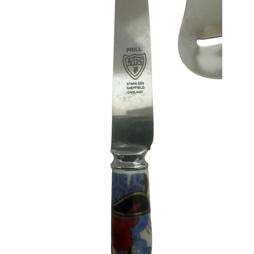 Vintage Sheffield House of Prill Chinoserie Porcelain Handle Cheese Set- Knife